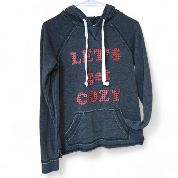 NWT Grayson Threads "Let's Get Cozy" Gray Distressed Kangaroo Hoodie Size XS - Picture 12 of 15